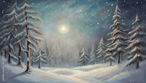 Beautiful winter landscape scene with snow and moon and copy space © cobaltstock