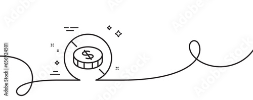 No cash line icon. Continuous one line with curl. Tax free sign. Coins money symbol. No cash single outline ribbon. Loop curve pattern. Vector