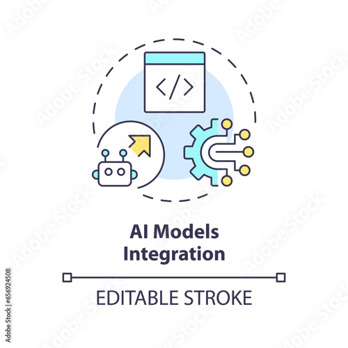 2D editable multicolor AI models integration icon, simple isolated vector, AI engineer thin line illustration.