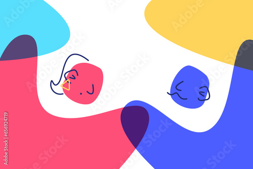 colorful abstract background with fluid shapes which illustrates a woman and man meet  (ID: 656924719)
