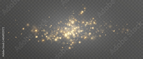 Gold sparks and golden stars glitter special light effect. Vector sparkles on transparent background. Christmas abstract. dust	