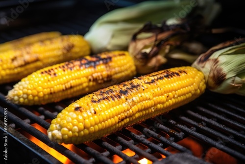 corn on the cob resting on charcoal grill
