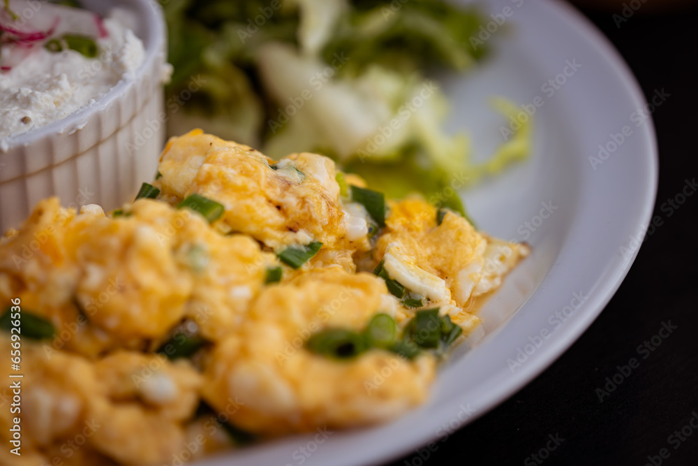 scrambled eggs with fresh salad scrambled eggs with fresh salad