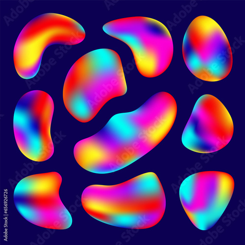 Colorful abstract liquid spots covers gradient set. Set of abstract spots with thermal imager effect. Vector vibrant illustration blurs design elements for project, ads, cover, poster, print