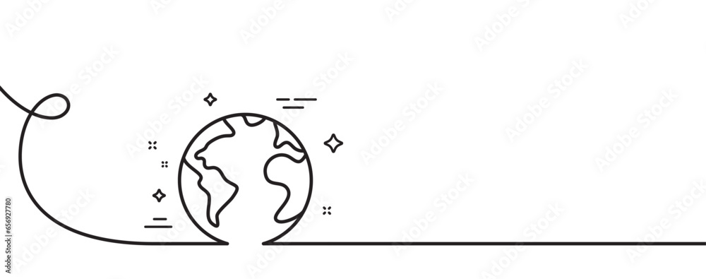 World planet line icon. Continuous one line with curl. Web internet sign. Global marketing symbol. World planet single outline ribbon. Loop curve pattern. Vector World planet line icon. Continuous one line with curl. Web internet sign. Global marketing symbol. World planet single outline ribbon. Loop curve pattern. Vector