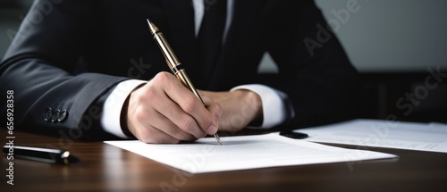 Businessman Signing A Document In A Business Office . Сoncept Business Contracts, Office Paperwork, Signing Documents, Professional Agreements