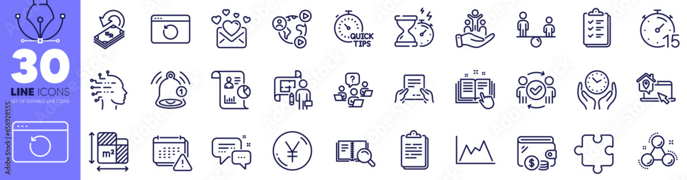 Receive file, Work home and Puzzle line icons pack. Approved teamwork ...