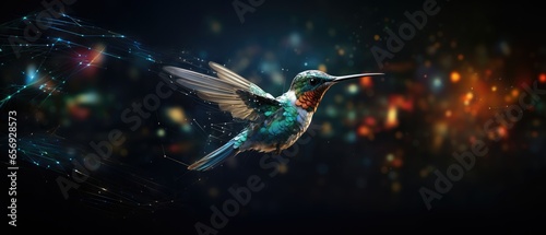 Data Flow Concept With A Digital Hummingbird. photo
