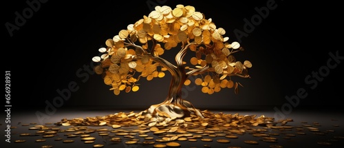 Golden Coin Tree Symbolizing Wealth And Business Growth