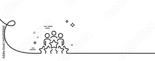 Business meeting line icon. Continuous one line with curl. Employee nomination sign. Teamwork rating symbol. Business meeting single outline ribbon. Loop curve pattern. Vector