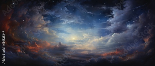 Majestic Sky Painted With Wisps Of Clouds And Stars