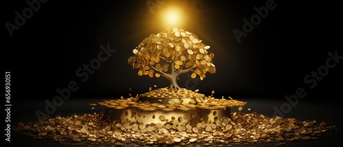 Symbolic Golden Coin Tree Representing Limitless Wealth And Prosperity. photo