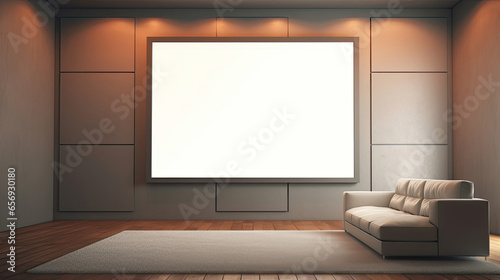 Mockup poster frame room with couch, 3d render