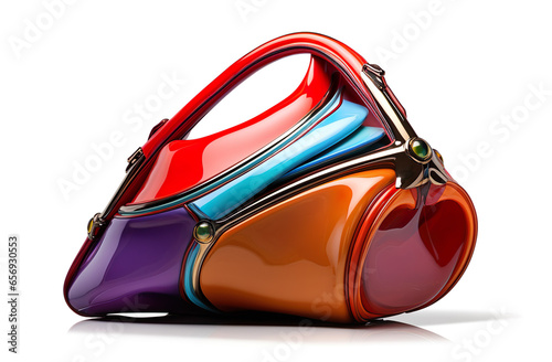 Crazy colors colorful leather handbag bag fashion for women or girls. Generated AI illustration image. Lovely acessorries concept photo