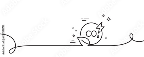 Co2 gas line icon. Continuous one line with curl. Carbon dioxide emissions sign. Green energy symbol. Co2 gas single outline ribbon. Loop curve pattern. Vector