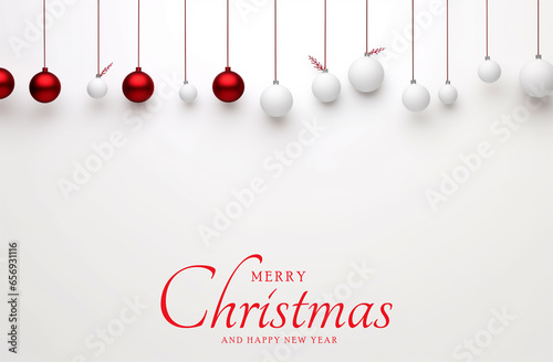 greeting christmas card with flat christmas objects  merry christmas in white background with red and white decorations  happy new year  merry christmas banner isolated on white background