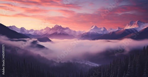 Sunset's embrace over the foggy Rockies. © Stock Pix