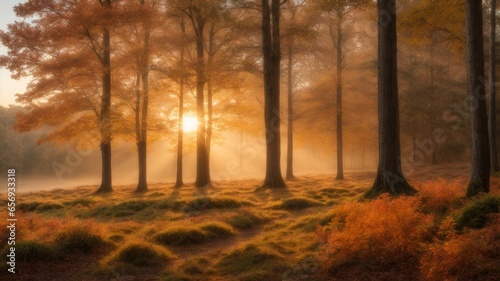 Nature s Awakening  Autumn Forest Sunrise Adventures  Generative AI
