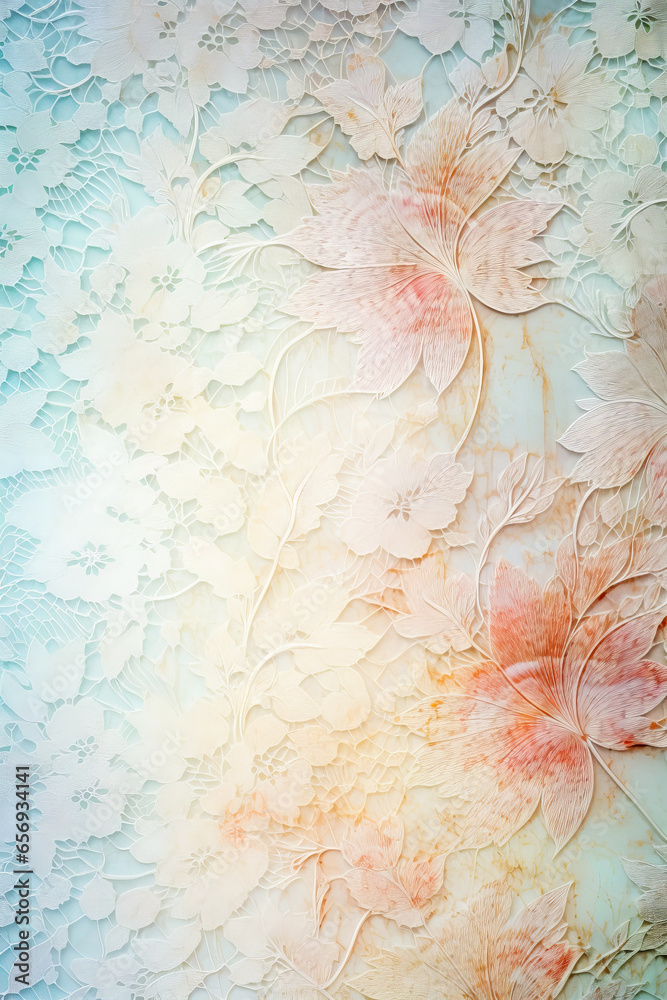 Obraz premium Painting of flowers on wall with blue background.