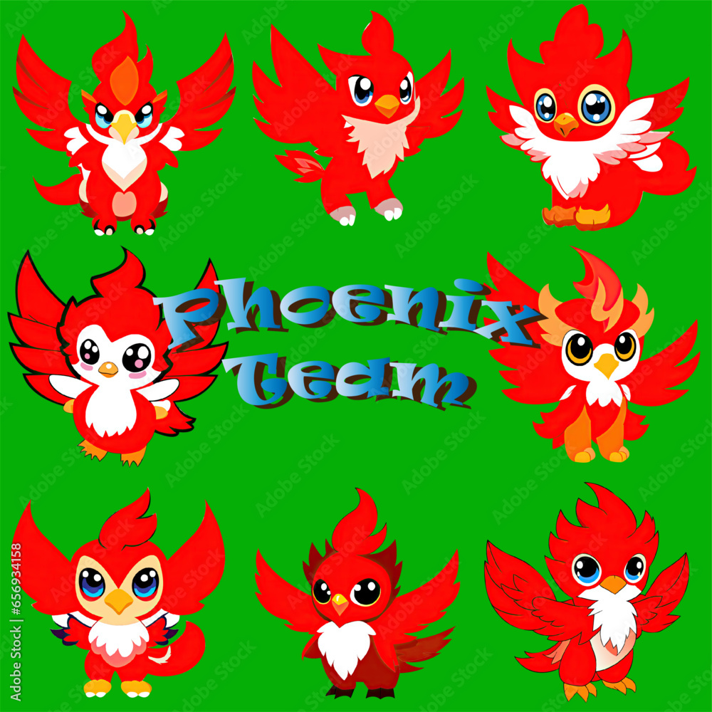 Naklejka premium Character red phoenix team on green background