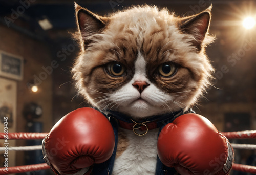 Little fluffy cat in boxing...