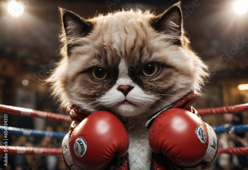 Little fluffy cat in boxing...