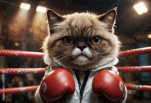 Little fluffy cat in boxing...
