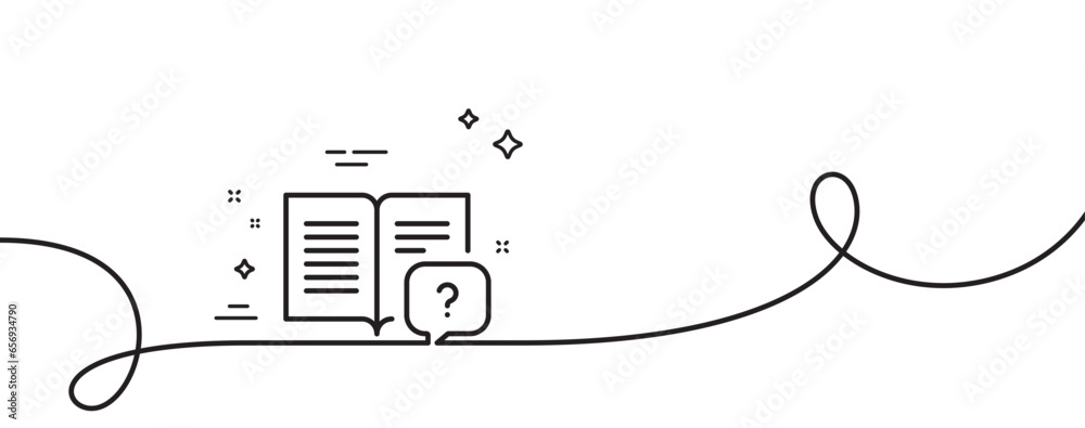 Instruction manual line icon. Continuous one line with curl. Help book sign. Question faq symbol. Instruction manual single outline ribbon. Loop curve pattern. Vector - obrazy, fototapety, plakaty 