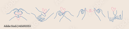 Set of hand holding hands. Valentine's Day. Colorful vector illustration