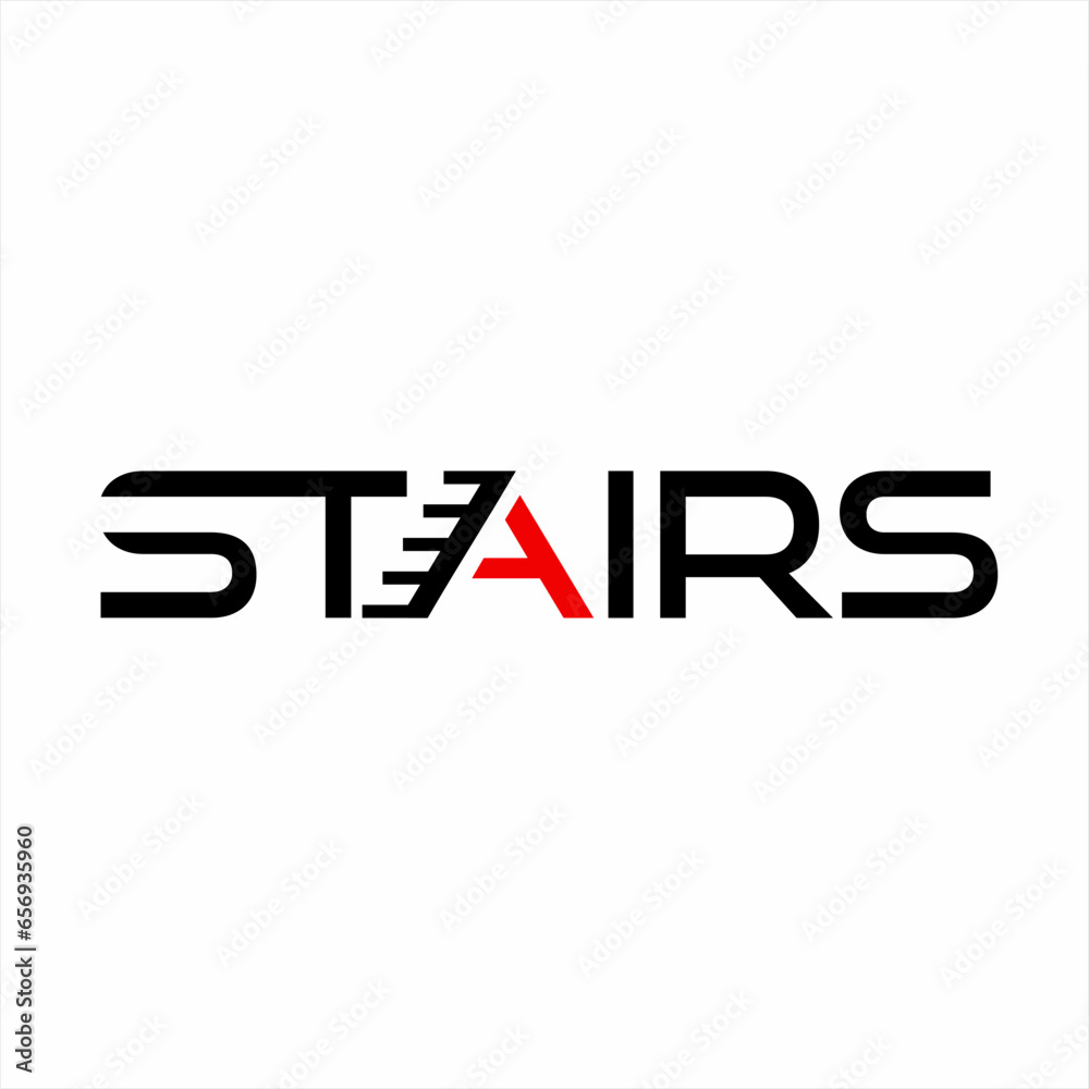 Stairs word design with illustration of stairs going up on letter A. Stairs word design with illustration of stairs going up on letter A.