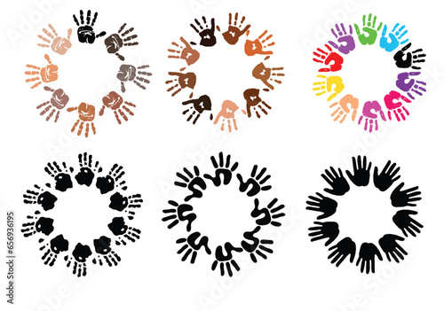 Hand care vector icon illustration design. Diversity clipart. Spiral of colorful hands 