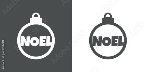 Tiempo de Navidad. Logo con silueta de bola de navidad con letras de la palabra Noel para su uso en invitaciones y felicitaciones