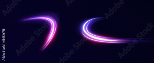 Neon speed lines. Dynamic light motion traces. Light trace wave, trace line.	