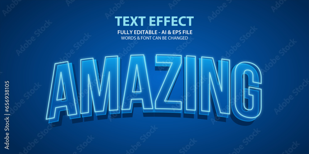 Amazing Blue Neon Text Effect. 3D Vector Editable Text Effect Template.