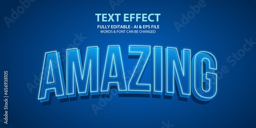 Amazing Blue Neon Text Effect. 3D Vector Editable Text Effect Template.
