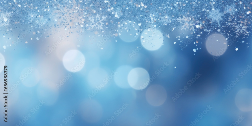 Blue winter background with snowflakes and bokeh