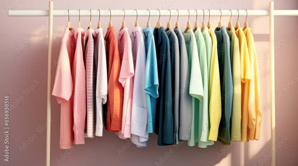 Colorful clothes on clothing rack Colorful clothes on clothing rack