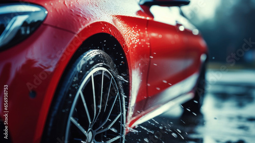 A close-up of a car during a car wash © tashechka