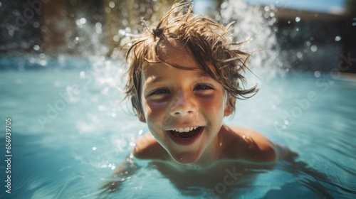 Boy having fun swimming in a pool