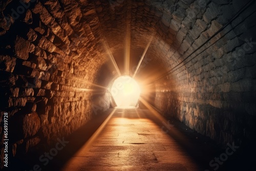 Stone underground tunnel. Stone dark path. Generate Ai