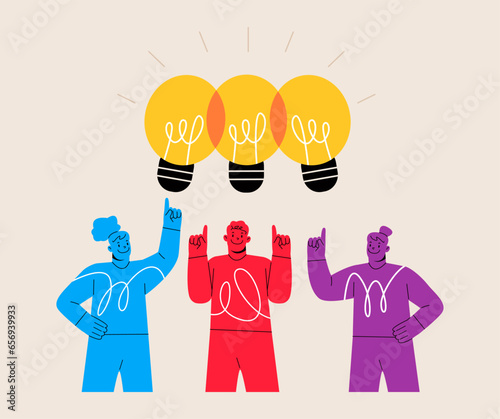 Team brainstorming. Success team, creative people have new idea. Colorful vector illustration