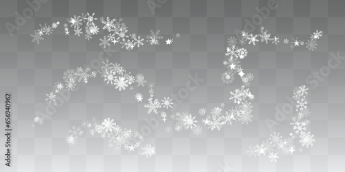 Winter decorations. Swirl borders from flying white transparent snowflakes. Vector holiday design element. photo