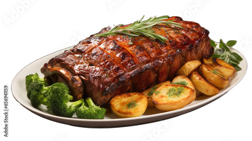 Easter roasted Lamb rib with vegetables isolated on white background