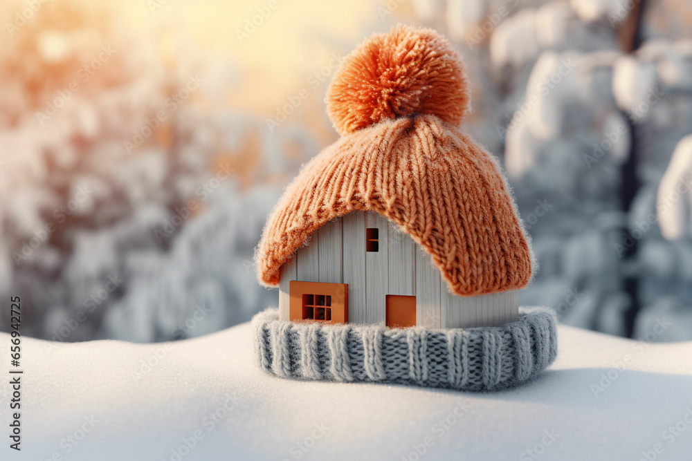 house in winter heating system concept - obrazy, fototapety, plakaty 