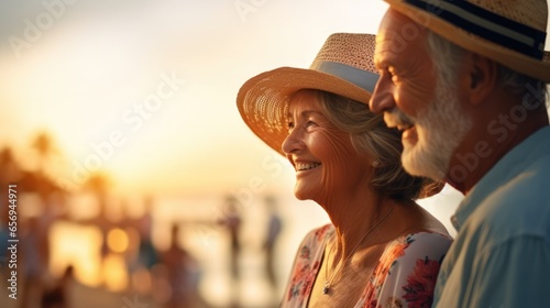 Happy seniors is having fun with travelling and joyful activity on holiday, happy retirement concept. photo