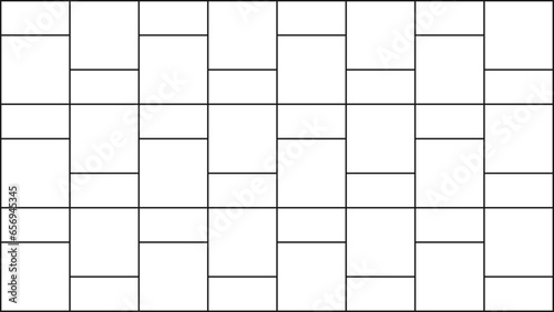 Basketweave tile mosaic layout. Sidewalk texture. Kitchen backsplash surface. Bathroom, shower or toilet floor decoration. Brick or ceramic wall background. Vector outline illustration