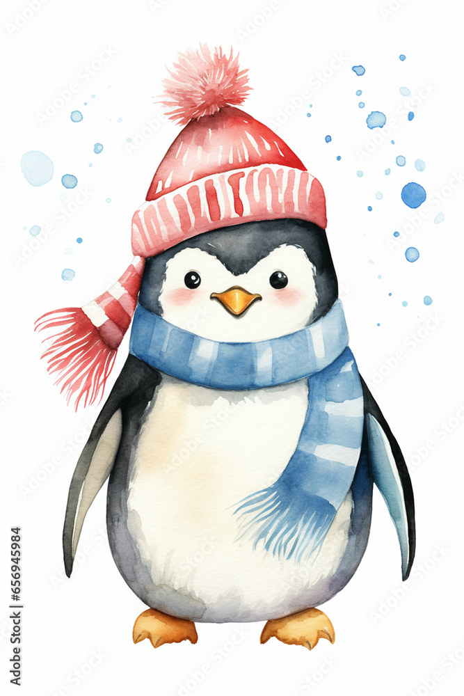 penguin in winter hat watercolor clipart penguin in winter hat watercolor clipart