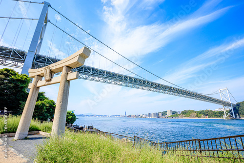 初秋の和布刈神社と関門橋　福岡県北九州市　Mekari Shrine and Kanmon Bridge in early autumn. Fukuoka Pref, Kitakyusyu City. photo