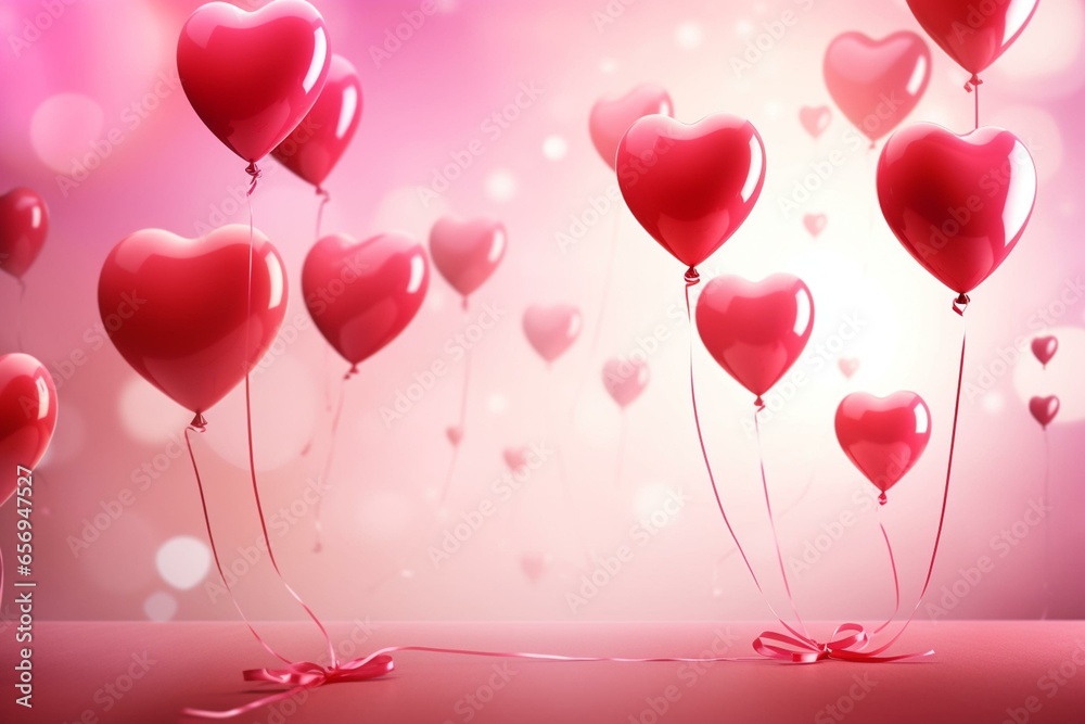 Valentine's Day balloons on a romantic background. 3D illustrated. Generative AI