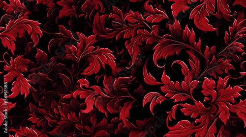 Red black velvet burnout seamless pattern wallpaper background
